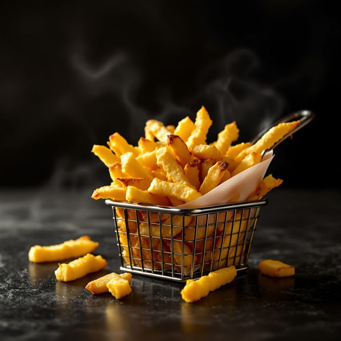 Papas a la francesa doradas en canasta