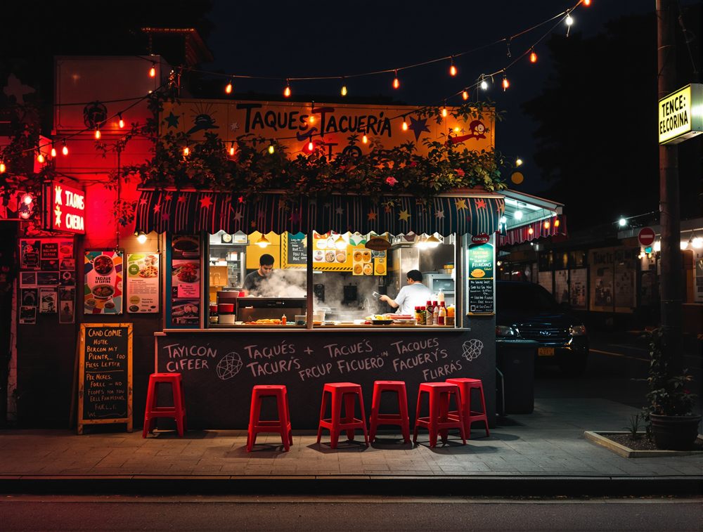 Taquería por la noche